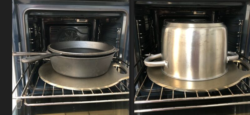 Combo de hierro fundido y cazuela de acero sobre plancha para pizza para cocer pan